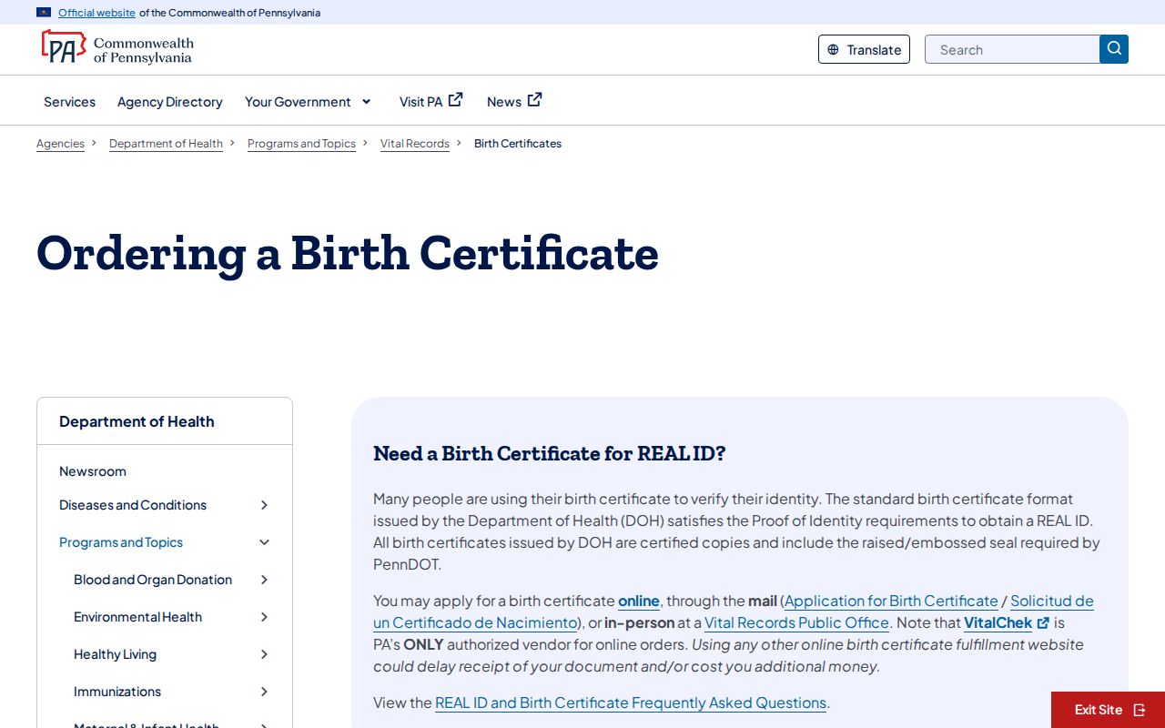 Plum resident lookup using Pennsylvania birth certificate ordering